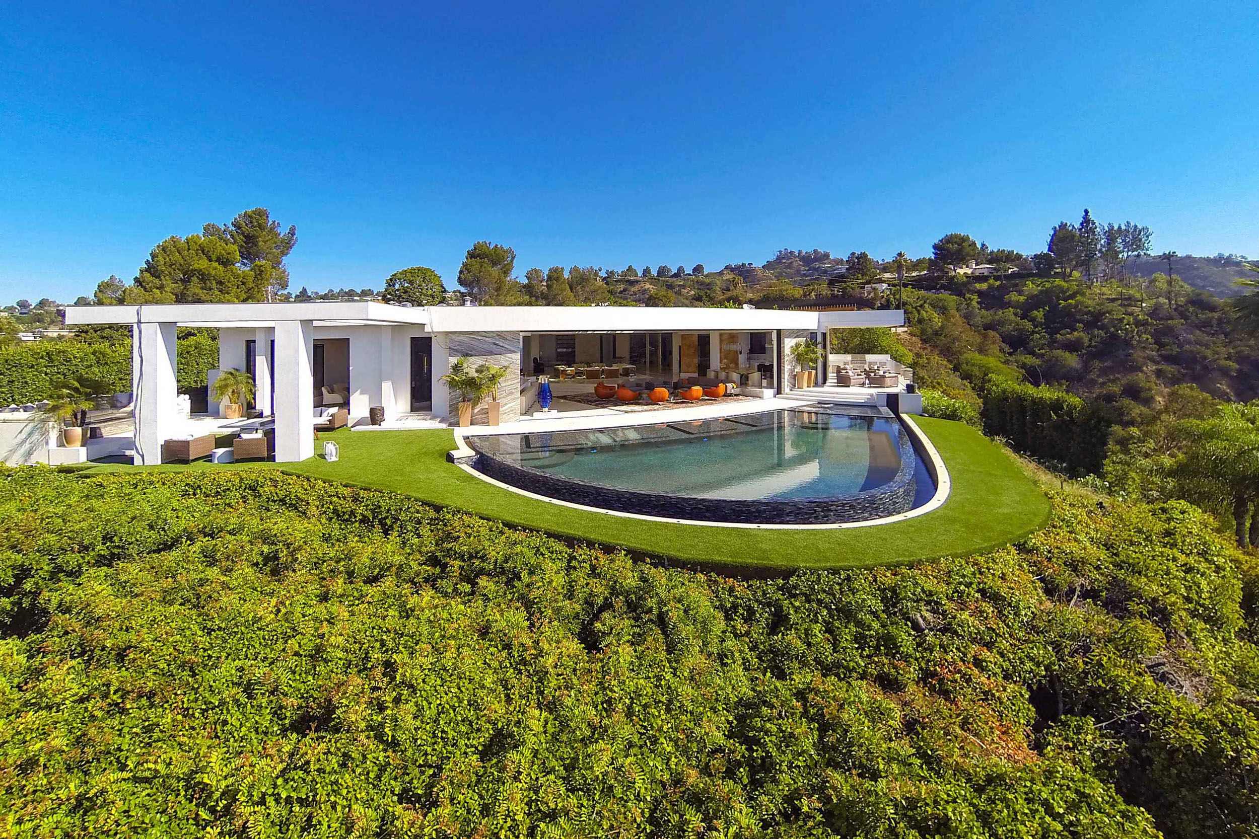 Aerial view of a mansion on the hills